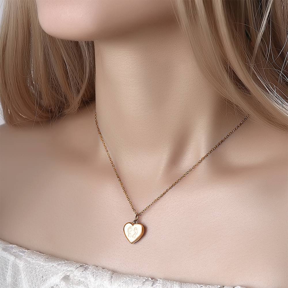 Mother's Necklace - Heart Engraved Photo Necklace Rose Gold Plated Silver