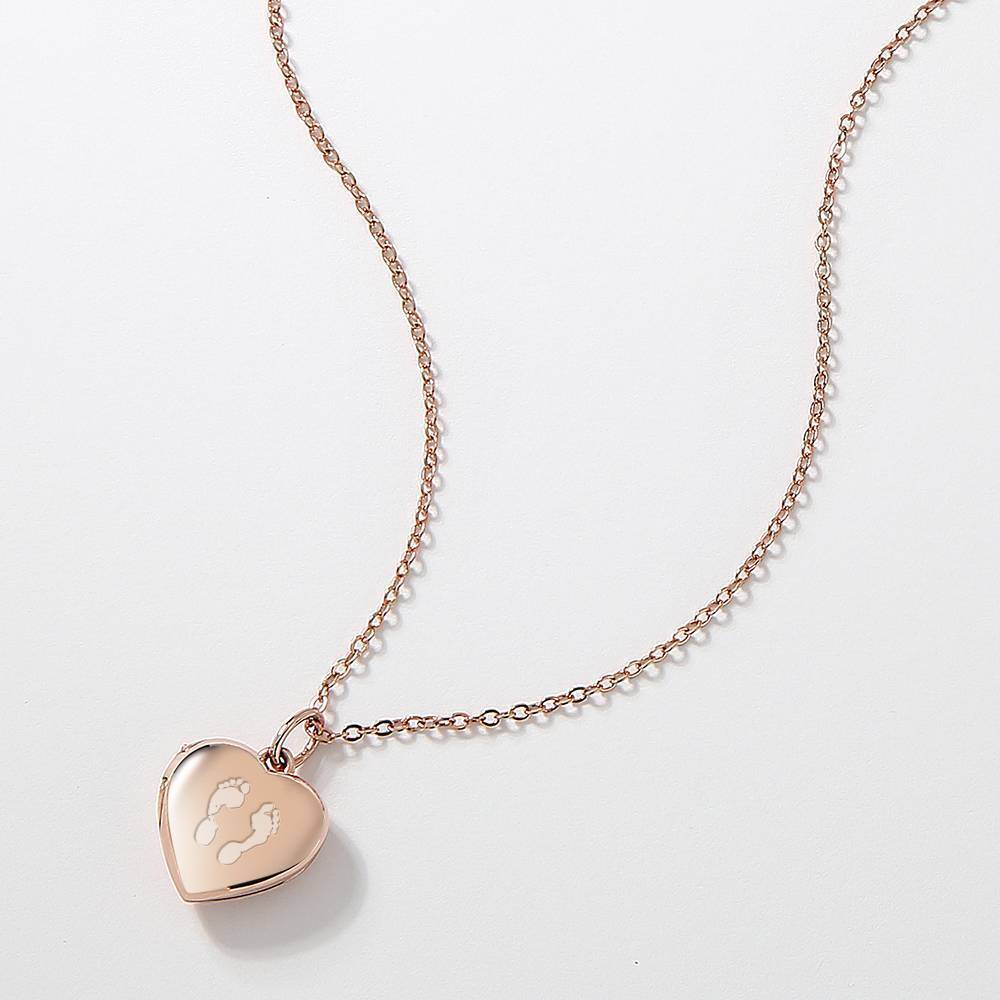 Mother's Necklace - Heart Engraved Photo Necklace Rose Gold Plated Silver