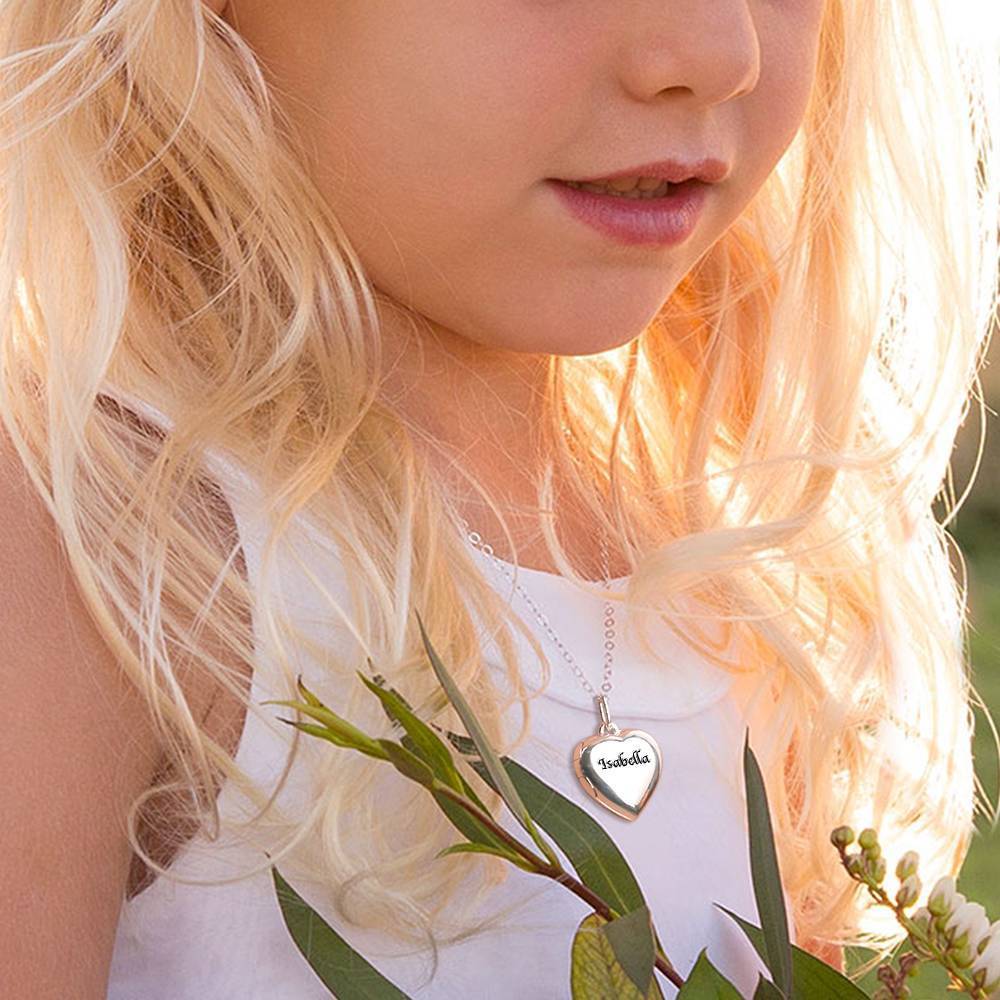 Children's Heart Photo Locket Necklace with Engraving Silver-Christmas Gifts