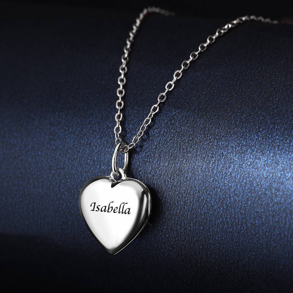 Children's Heart Photo Locket Necklace with Engraving Silver-Christmas Gifts