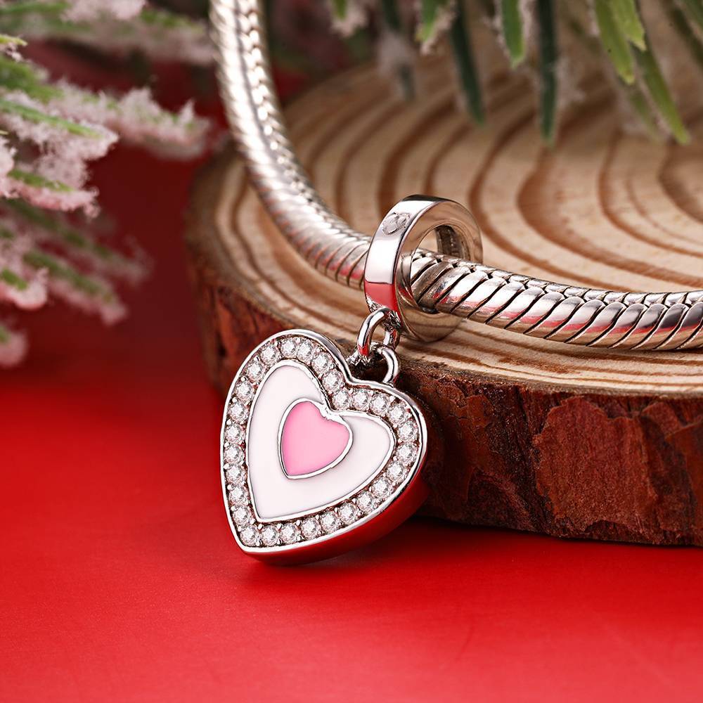 Photo Dangle Charm Little Pink Heart Silver-Christmas Gifts