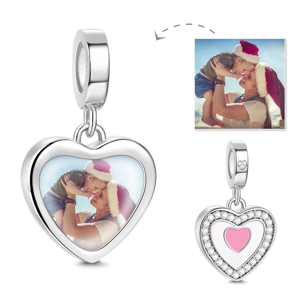Photo Dangle Charm Little Pink Heart Silver-Christmas Gifts