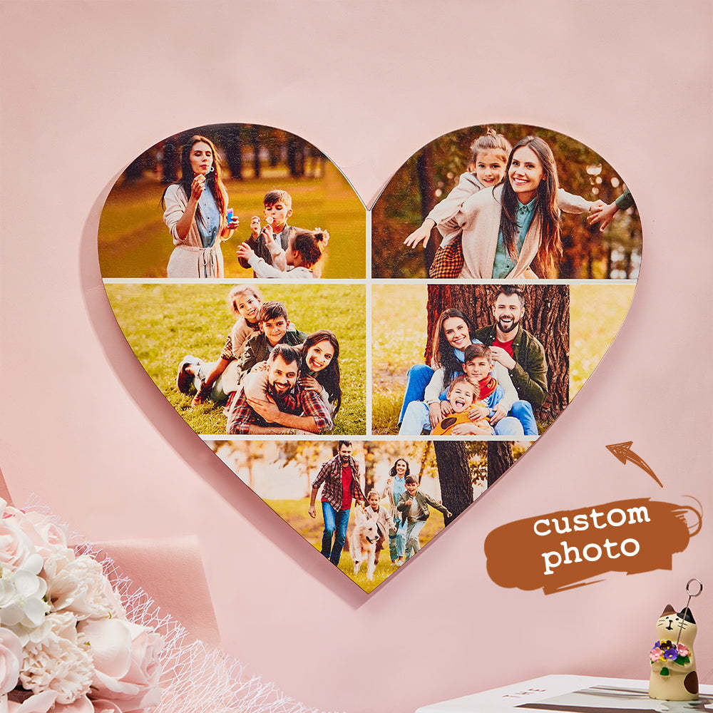 Custom Heart Shaped Photo Collage Personalized Wall Decoration Valentines Day Gifts - soufeelau