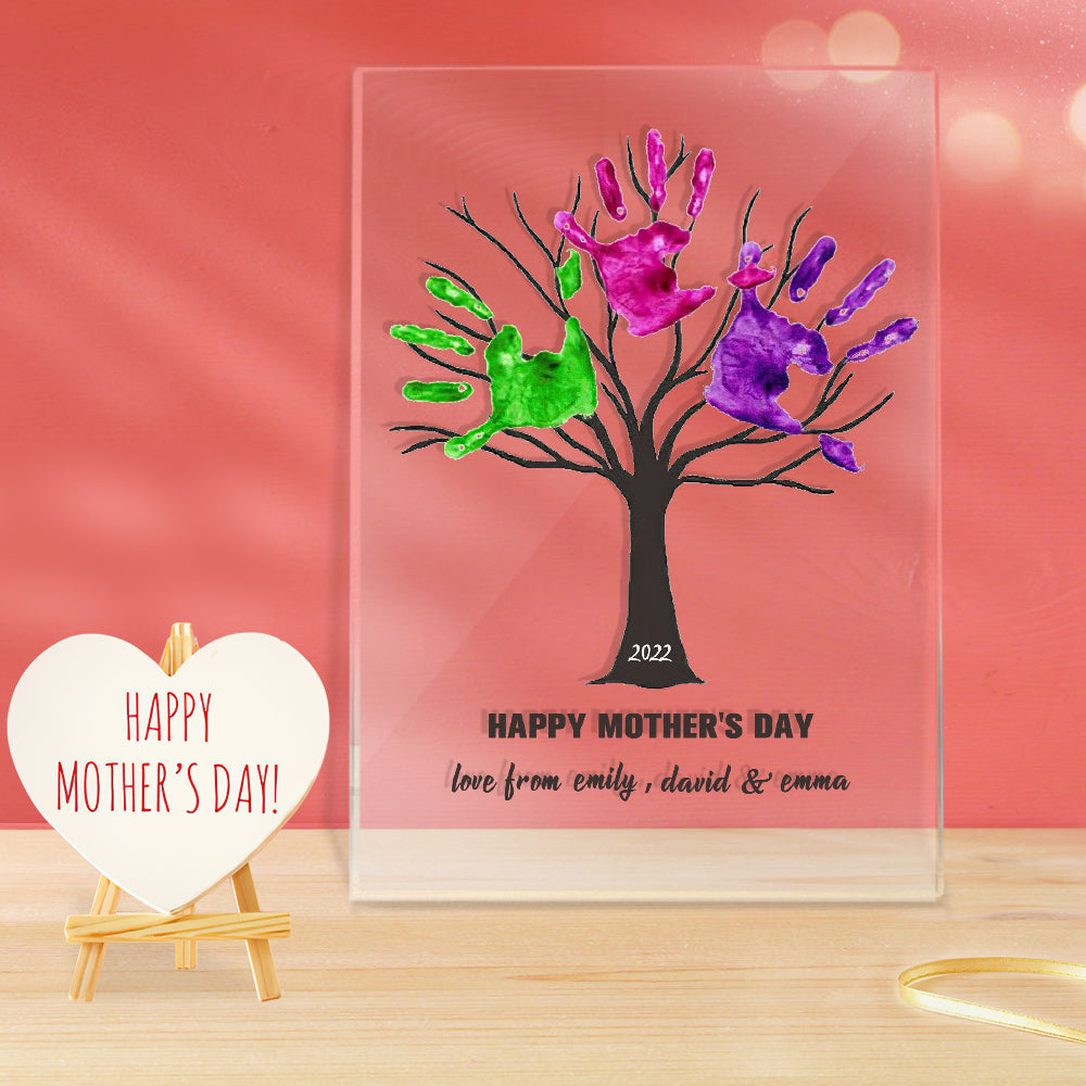 Custom Name and Date Mother's Day Gift Wooden Base Handprint Lamp - soufeelau