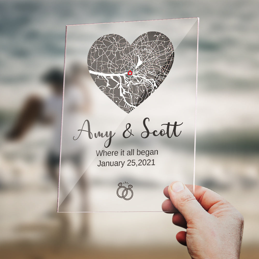 Personalized Acrylic Map Plaque Where We First Met Map for Mother Wife Girlfriend Husband Boyfriend Custom Coordinates Date Names - soufeelau