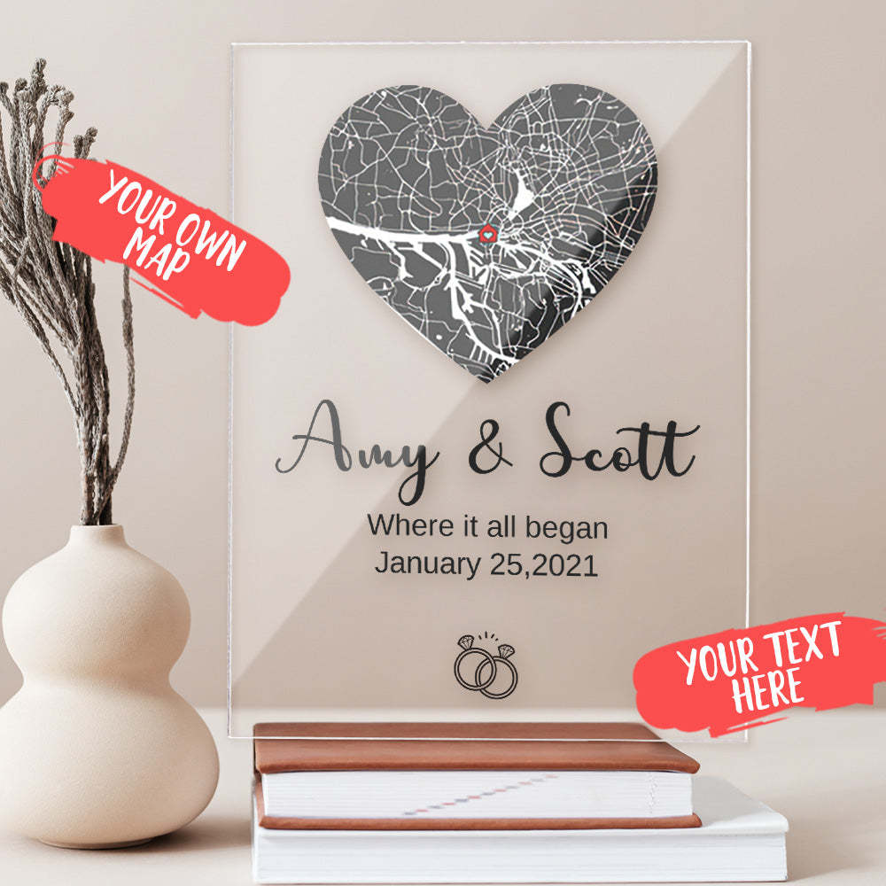Personalized Acrylic Map Plaque Where We First Met Map for Mother Wife Girlfriend Husband Boyfriend Custom Coordinates Date Names - soufeelau