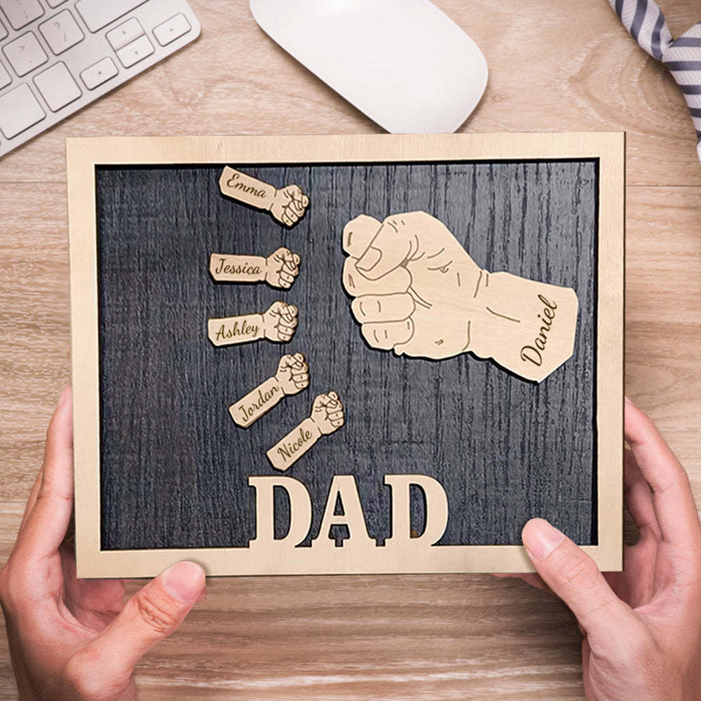 Personalized Fists Father's Day Wooden Plaques Decor Sign Family Names Desk Plaque for Father - soufeelau