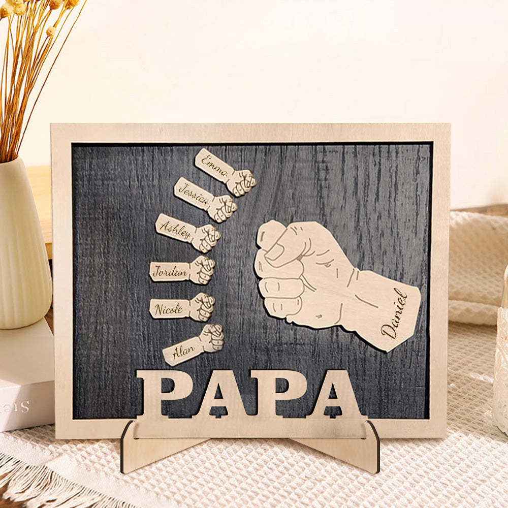 Personalized Fists Father's Day Wooden Plaques Decor Sign Family Names Desk Plaque for Father - soufeelau