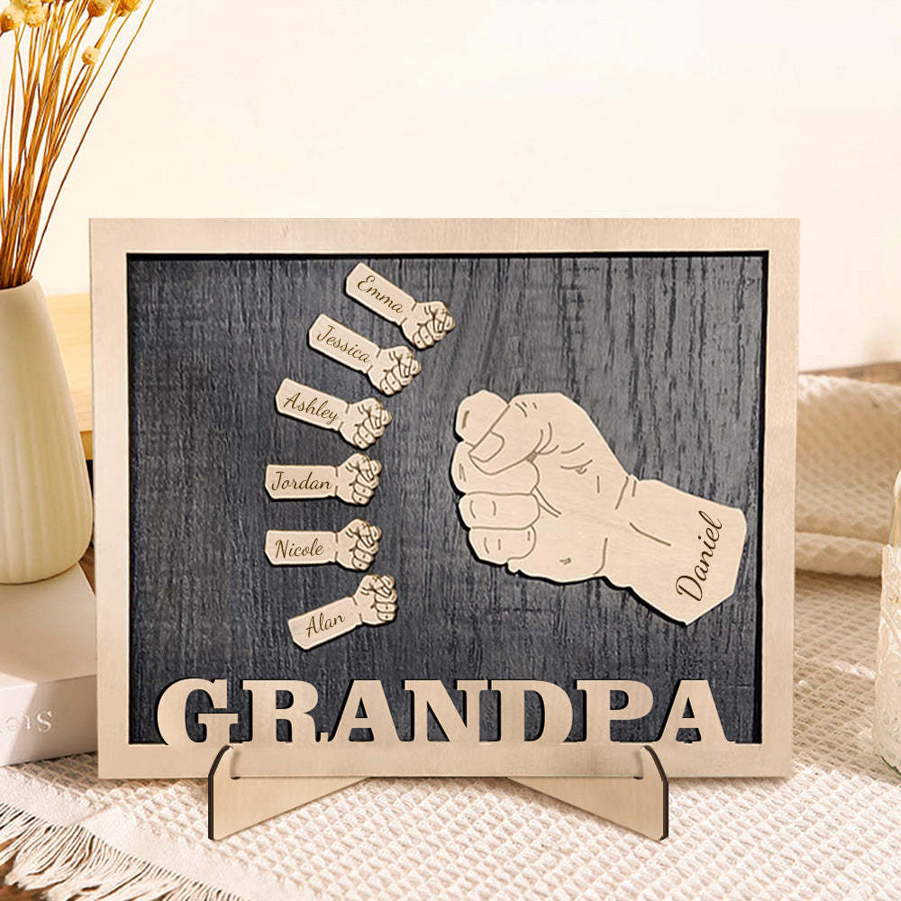 Personalized Fists Father's Day Wooden Plaques Decor Sign Family Names Desk Plaque for Father - soufeelau