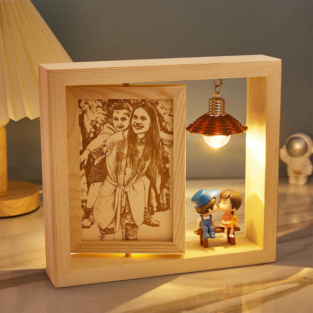 Custom Photo Frame Double Sided Rotating Photo Frame Woodcut Ornament Creative Gift - soufeelau