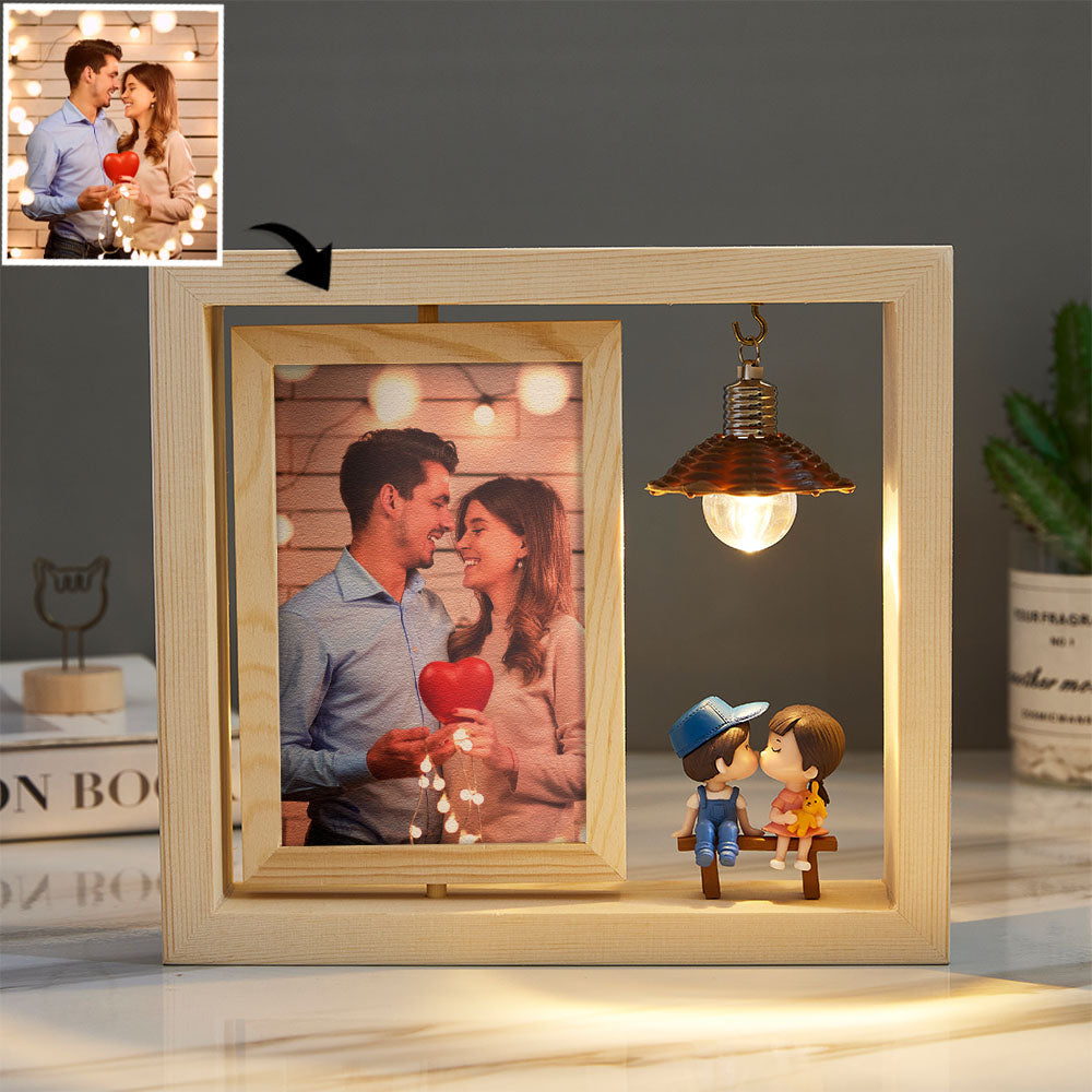 Custom Photo Frame Double Sided Rotating Photo Frame Woodcut Ornament Creative Gift - soufeelau