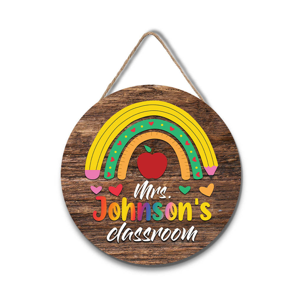 Custom Teacher Name Sign for Door, Teacher Personalized Rainbow Sign - soufeelau