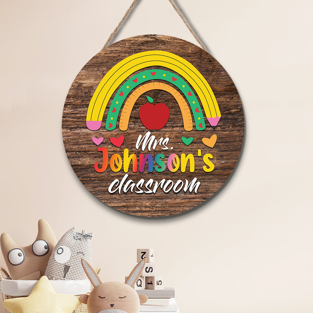 Custom Teacher Name Sign for Door, Teacher Personalized Rainbow Sign - soufeelau