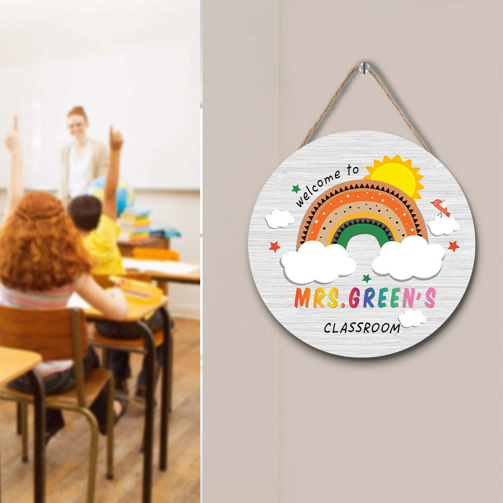 Custom Rainbow Cute Teacher Door Sign, Welcome Sign Gift for Teacher - soufeelau