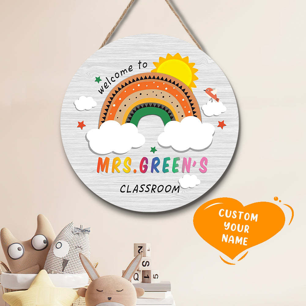 Custom Rainbow Cute Teacher Door Sign, Welcome Sign Gift for Teacher - soufeelau
