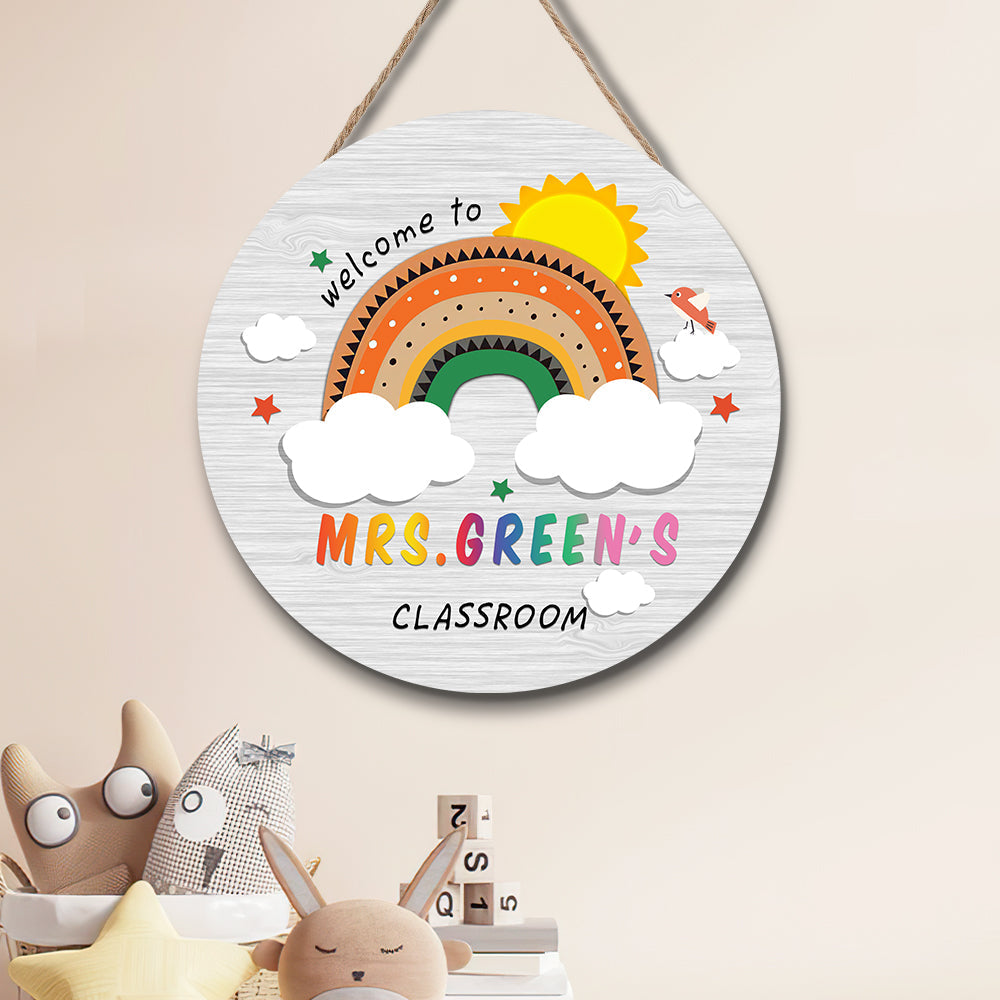 Custom Rainbow Cute Teacher Door Sign, Welcome Sign Gift for Teacher - soufeelau