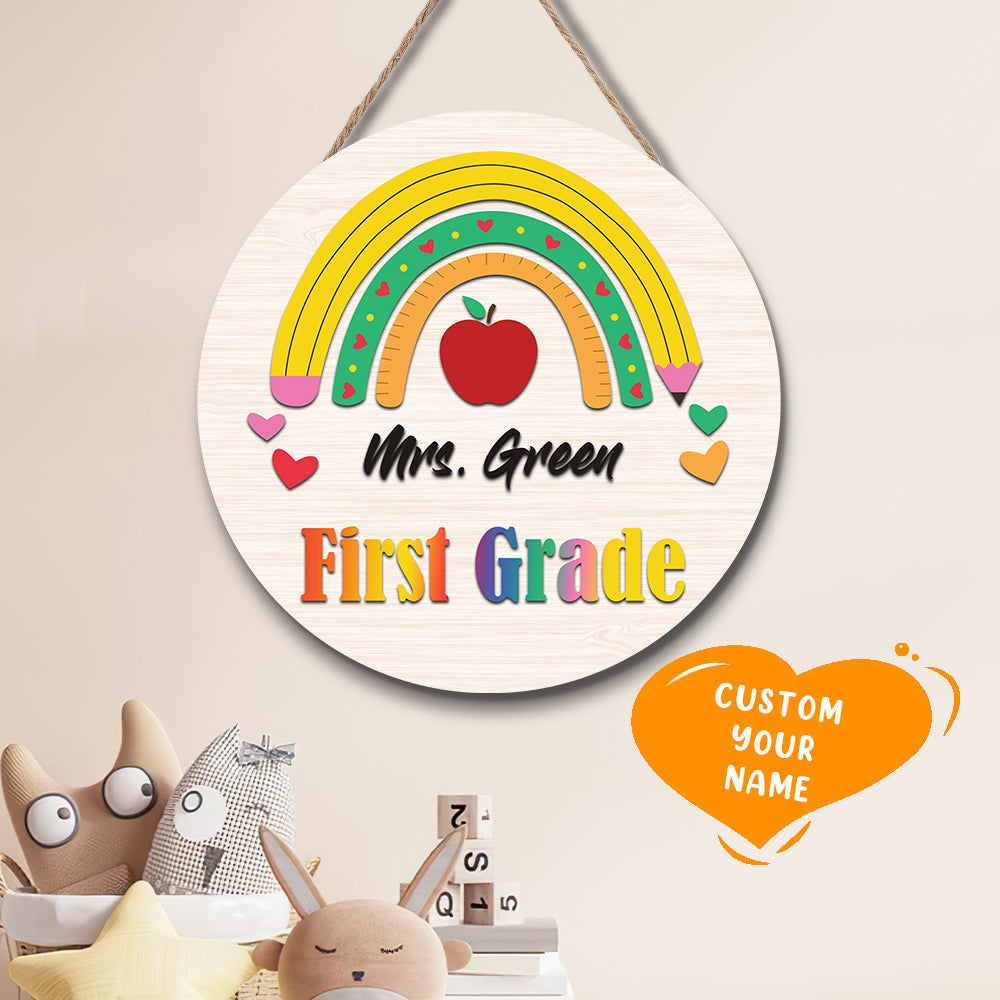 Personalized Rainbow Door Sign Teacher, Teacher Door Sign - soufeelau