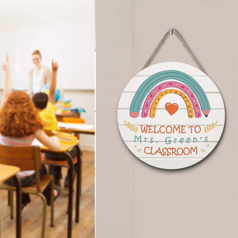 Custom Rainbow Teacher Door Sign, Welcome Sign Gift for Teacher - soufeelau