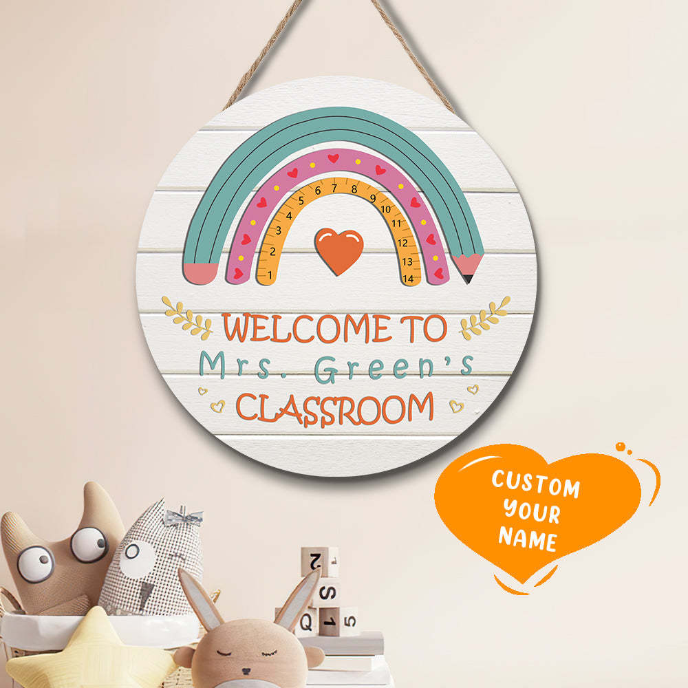 Custom Rainbow Teacher Door Sign, Welcome Sign Gift for Teacher - soufeelau