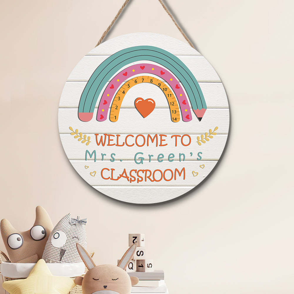 Custom Rainbow Teacher Door Sign, Welcome Sign Gift for Teacher - soufeelau