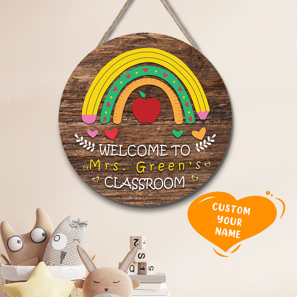 Custom Rainbow Teacher Name Door Sign, Welcome Sign Gift for Teacher - soufeelau