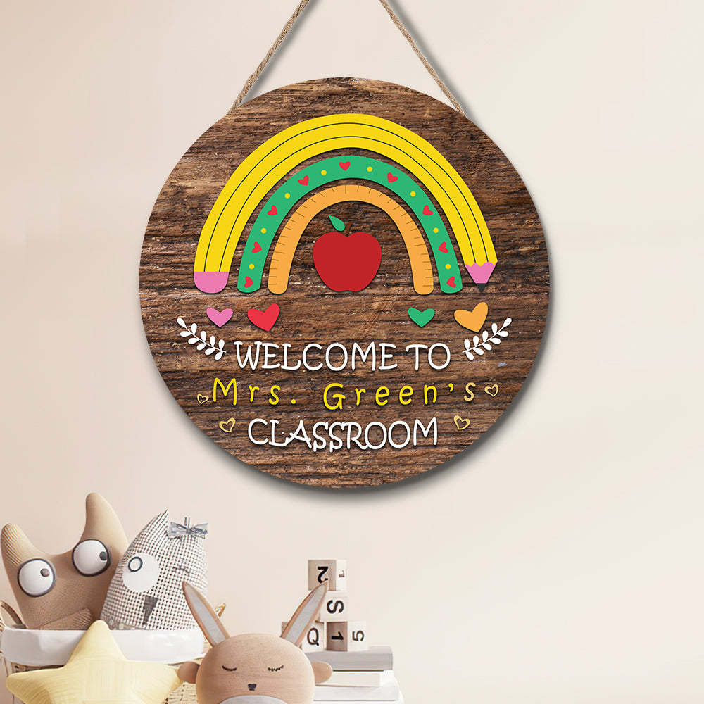 Custom Rainbow Teacher Name Door Sign, Welcome Sign Gift for Teacher - soufeelau