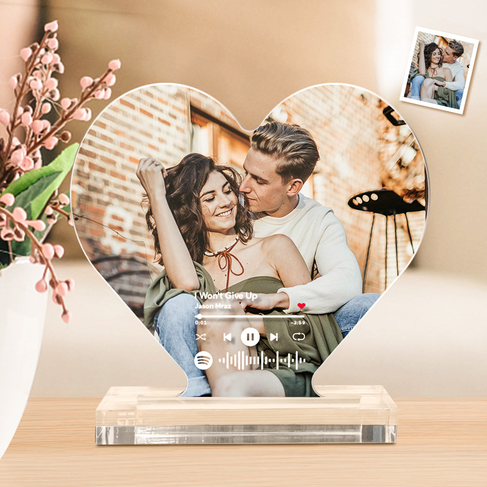 Custom Photo Spotify Code Acrylic Plaque Heart Shaped Acrylic Plaque Gift for Couples - soufeelau