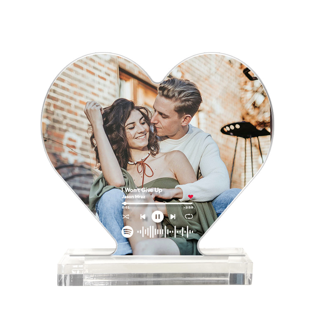 Custom Photo Spotify Code Acrylic Plaque Heart Shaped Acrylic Plaque Gift for Couples - soufeelau