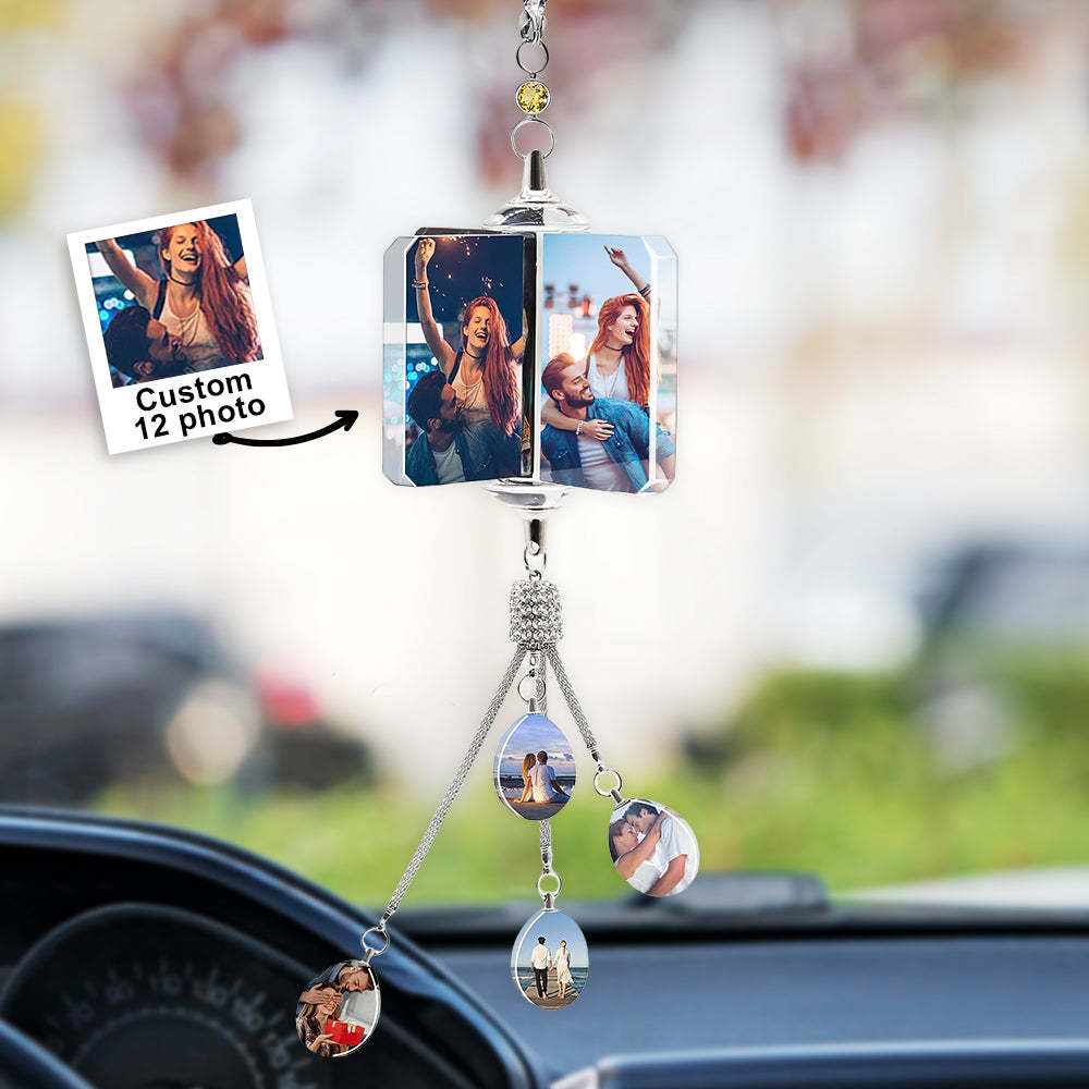 Custom Photo Car Crystal Rearview Mirror Hanging Decorations Accessories Gifts for Family - soufeelau