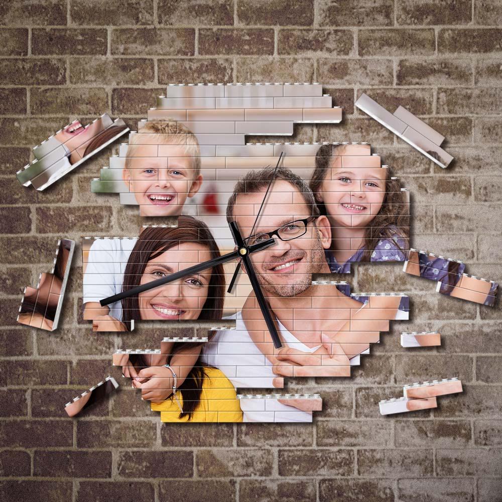 Custom Building Blocks Wall Clock Personalized Puzzle Custom Photo Brick Clock Gift For Family - soufeelau