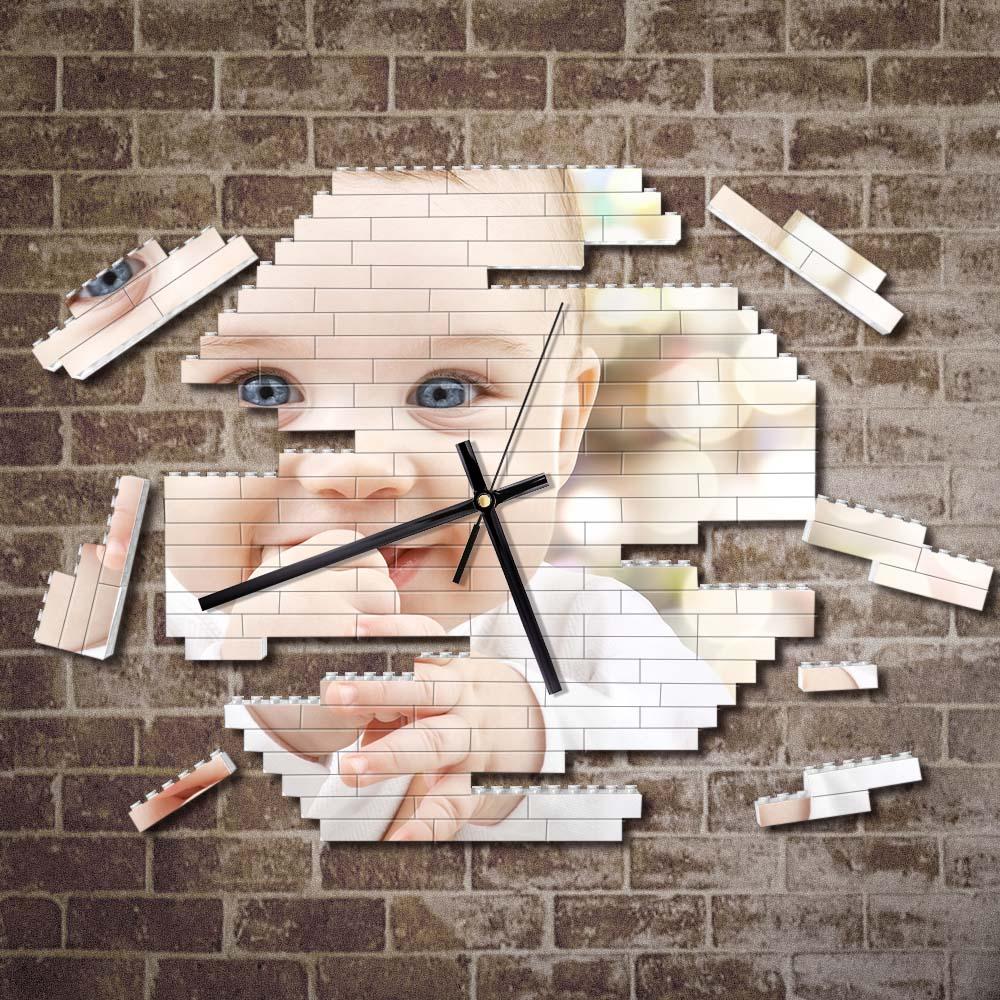 Custom Building Blocks Wall Clock Personalized Puzzle Custom Photo Brick Clock Gift For Kids - soufeelau