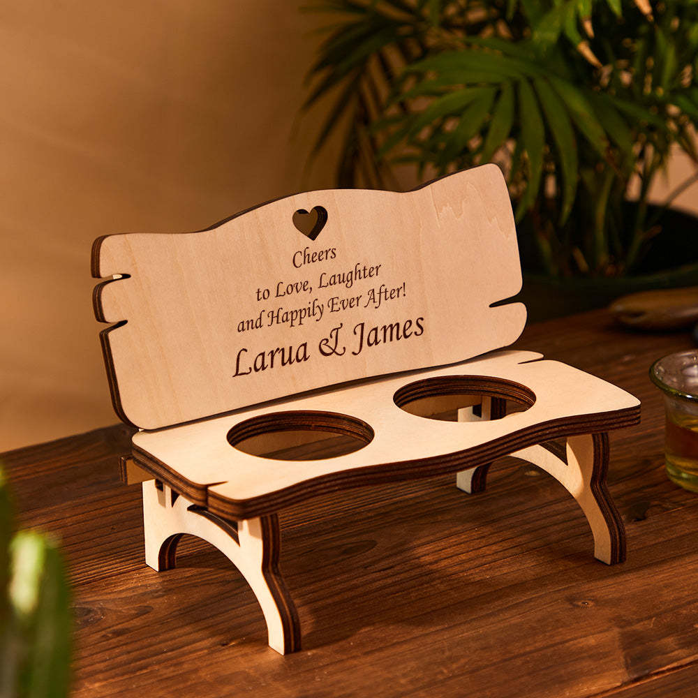 Custom Engraved Decor Personalized Wooden Bench With Shot Glasses Creative Gift - soufeelau