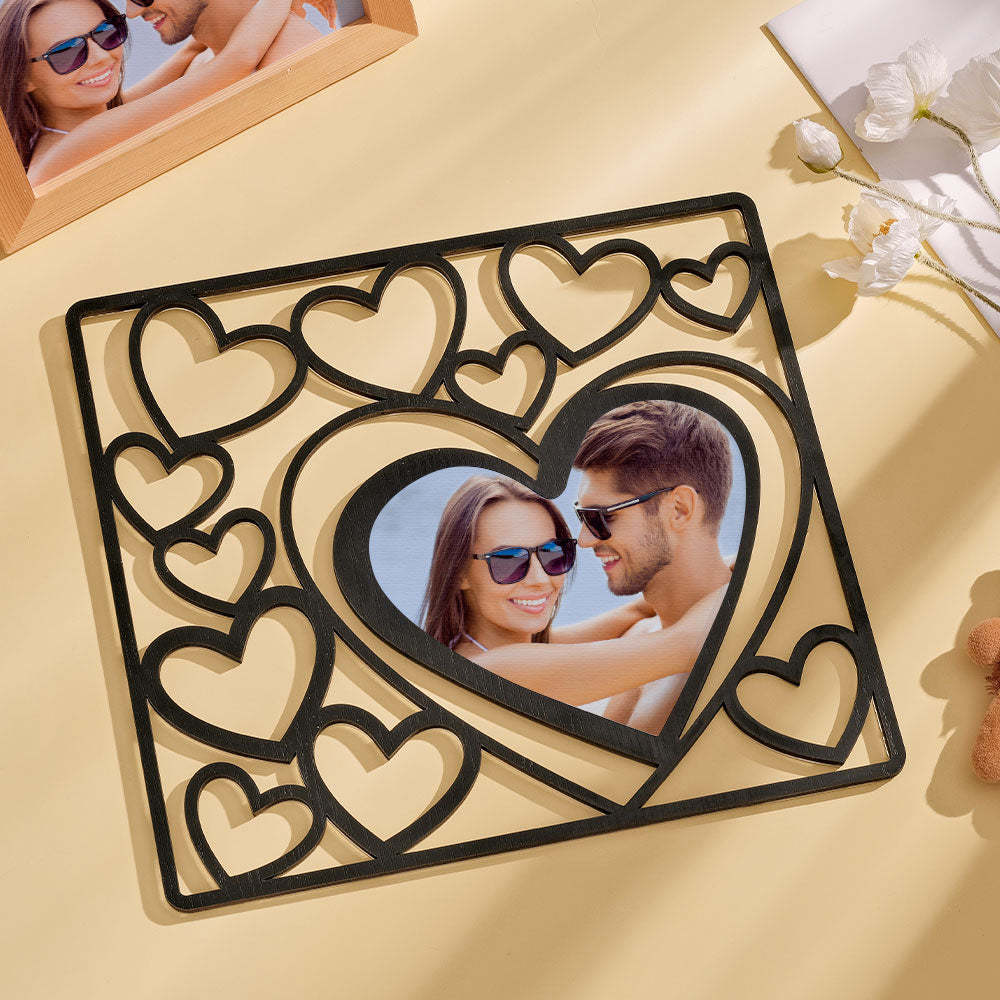 Custom Heart-shaped Photo Frame Wood Acrylic Photo Decor Anniversary Gift for Lover - soufeelau