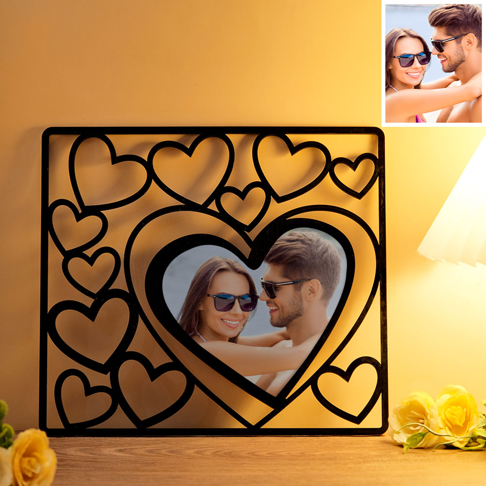 Custom Heart-shaped Photo Frame Wood Acrylic Photo Decor Anniversary Gift for Lover - soufeelau