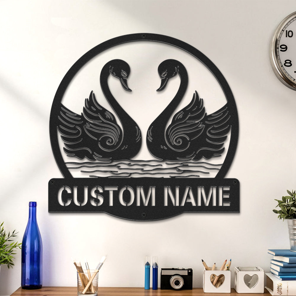 Custom Swan Signs Metal Wall Art Personalized Couple LED Lights Decor Gift for Lover - soufeelau