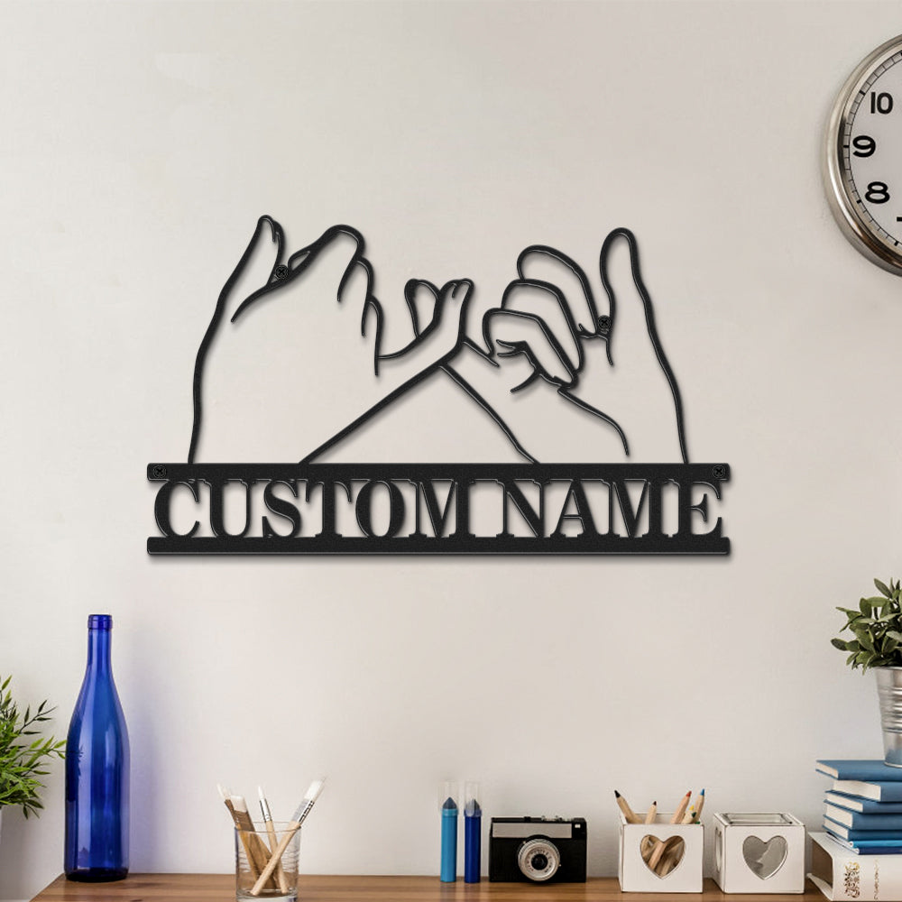 Custom Promise Hands Signs Metal Wall Art Personalized Couple Name LED Lights Decor Gift for Lover - soufeelau