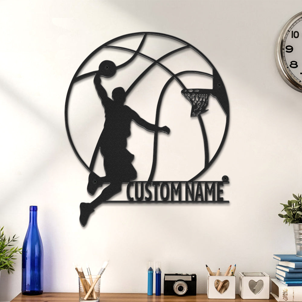 Custom Basketball Man Signs Metal Wall Art LED Lights Home Decor Gift for Basketball Lover - soufeelau
