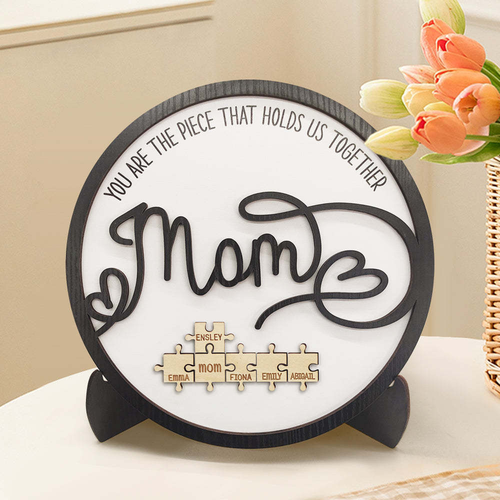Personalized Mom Round Puzzle Plaque You Are the Piece That Holds Us Together Mother's Day Gift - soufeelau