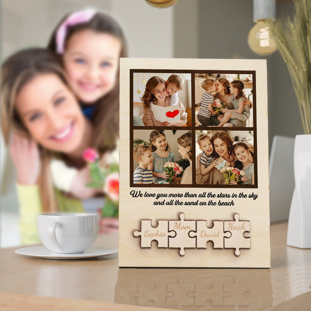 Personalized Wooden Photo Puzzle Sign Custom Family Member Sign Gift for Mom - soufeelau