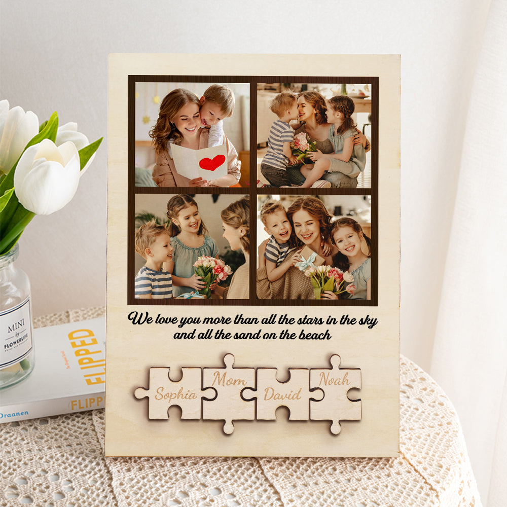 Personalized Wooden Photo Puzzle Sign Custom Family Member Sign Gift for Mom - soufeelau