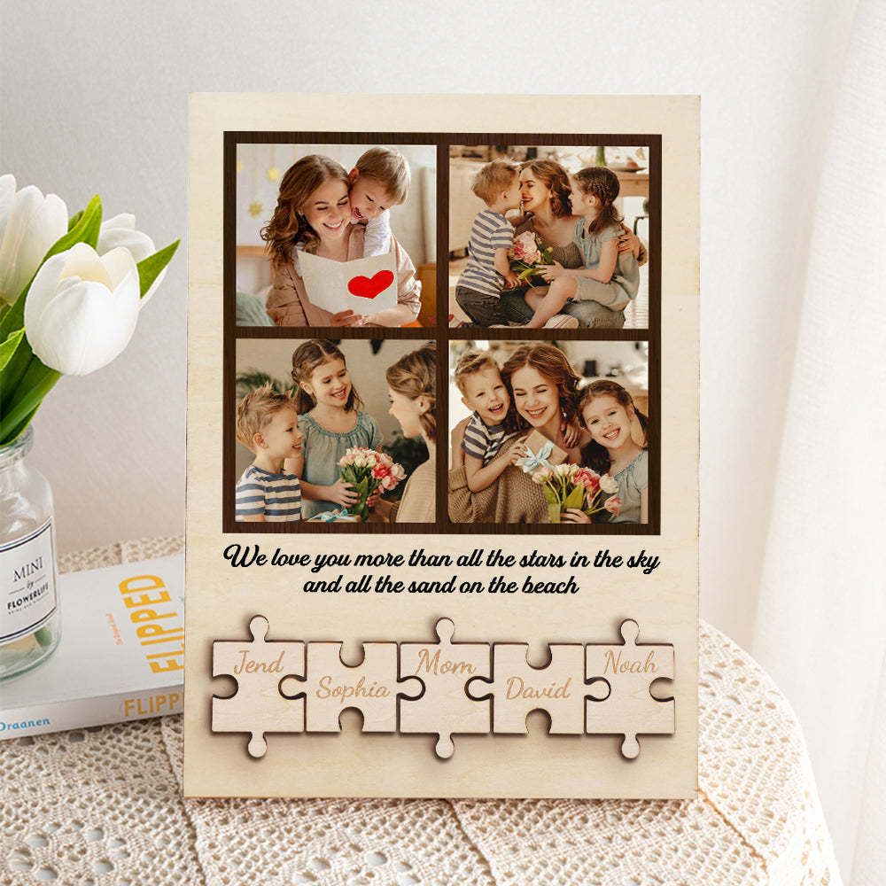 Personalized Wooden Photo Puzzle Sign Custom Family Member Sign Gift for Mom - soufeelau
