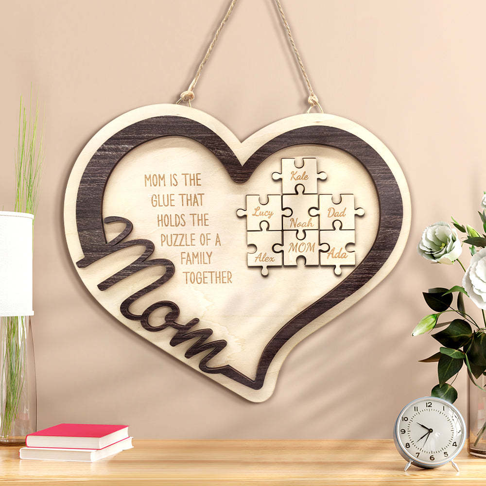 Personalized Wooden Heart Puzzle Sign Mother's Day Gift for Mom - soufeelau