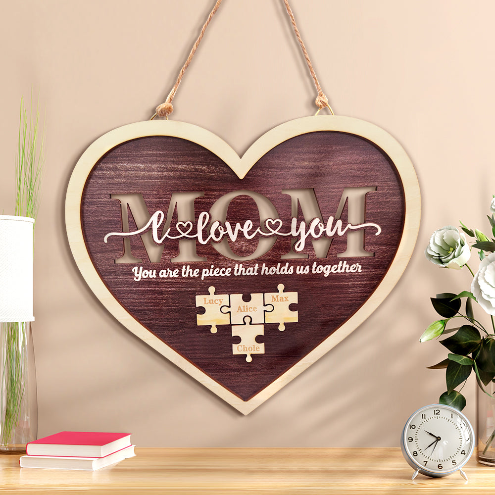 Personalized Mom Heart Puzzle Plaque You Are the Piece That Holds Us Together Mother's Day Gift - soufeelau