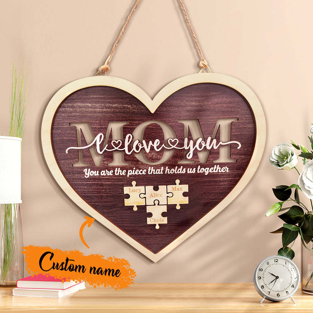 Personalized Mom Heart Puzzle Plaque You Are the Piece That Holds Us Together Mother's Day Gift - soufeelau