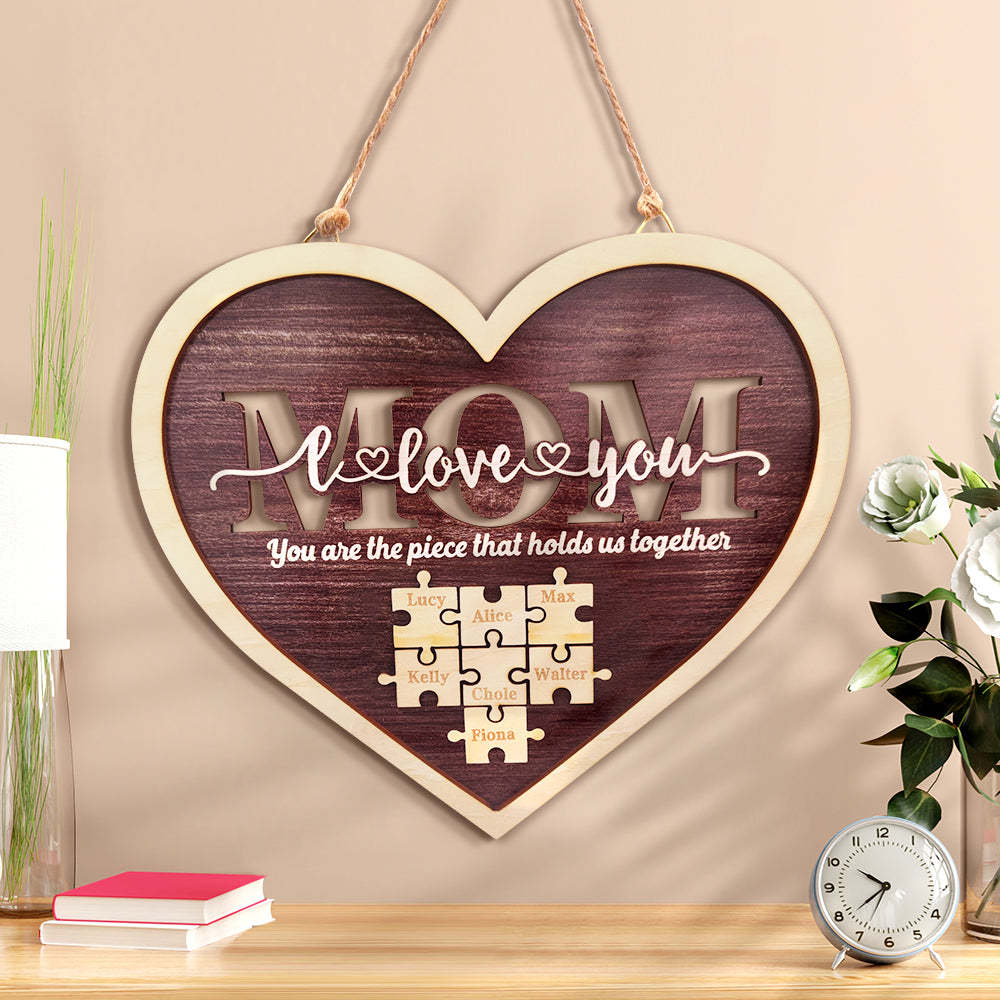 Personalized Mom Heart Puzzle Plaque You Are the Piece That Holds Us Together Mother's Day Gift - soufeelau