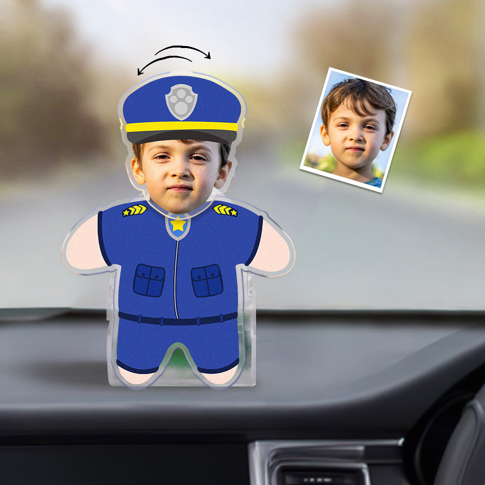 Custom Face Police Shaking Head Ornament Personalized Car Dashboard Decoration Home Desktop Ornament - soufeelau