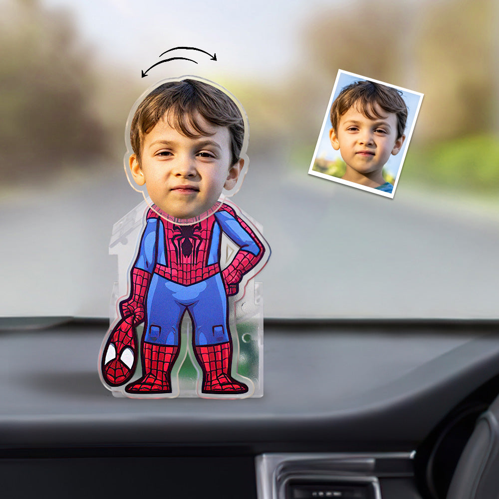 Custom Face Spider Man Shaking Head Ornament Personalized Car Dashboard Decoration Home Desktop Ornament - soufeelau