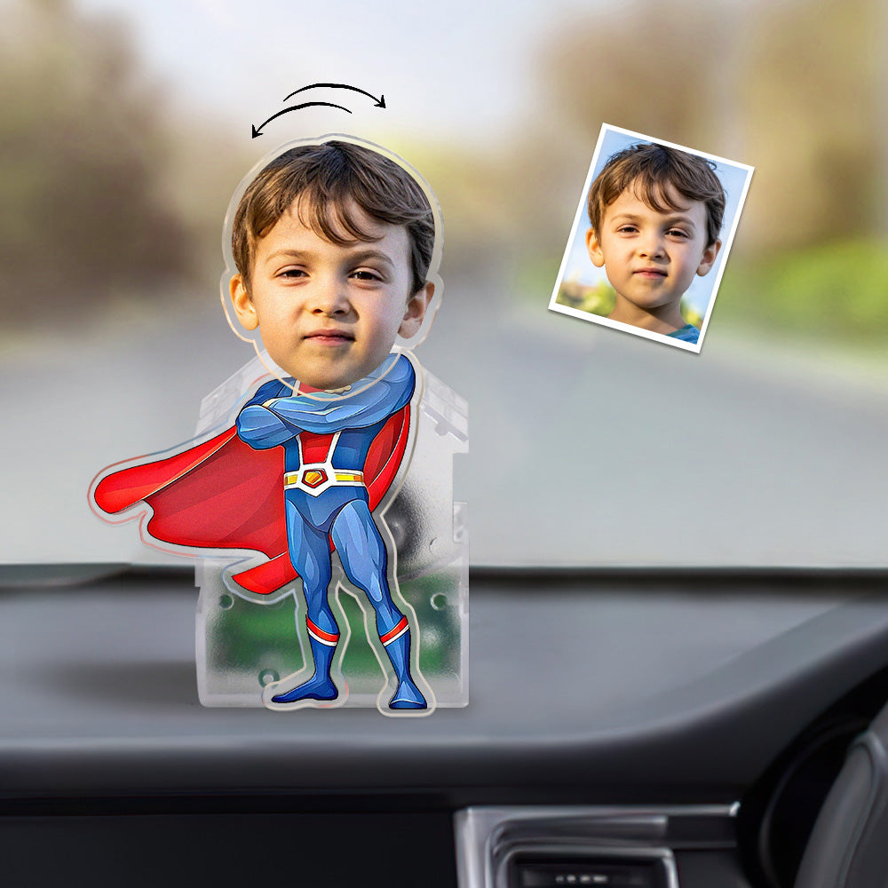 Custom Face Superhero Shaking Head Ornament Personalized Car Dashboard Decoration Home Desktop Ornament - soufeelau