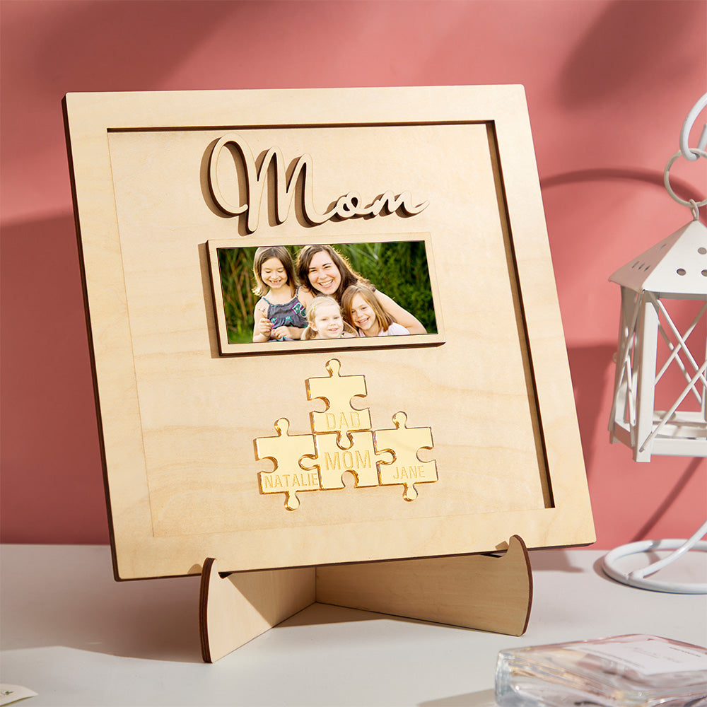 Custom Photo Engraved Ornament Mother's Day Puzzle Wooden Commemorate Gifts - soufeelau