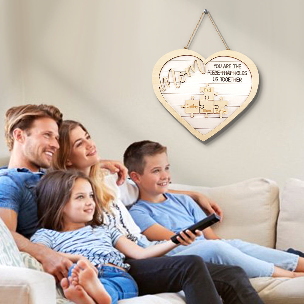 Custom Mom You Are the Piece That Holds Us Together Puzzle Piece Sign Mother's Day Gifts - soufeelau